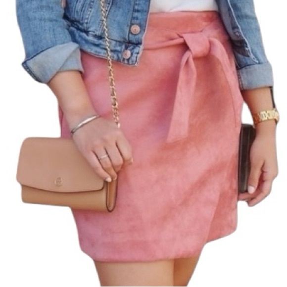 LOFT NWOT Faux Suede Microfiber Wrap Bow Tie Mini Lined Skirt size 2 - Picture 4 of 15